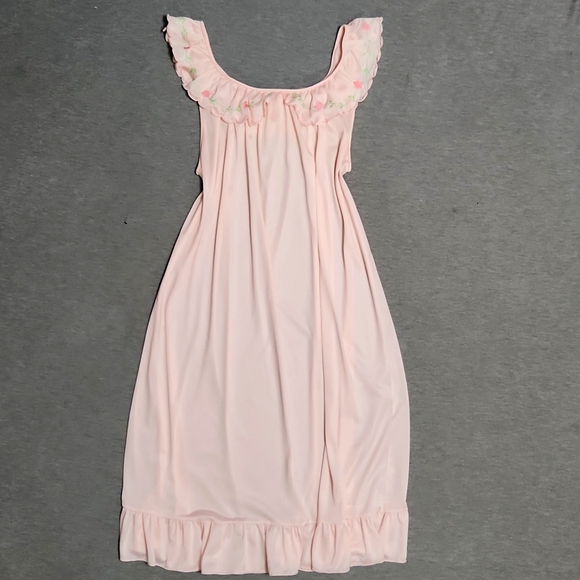 Vintage Ruffle Satin Floral Embroidered Lingerie Chemise Nightgown Slip Dress - Picture 3 of 10